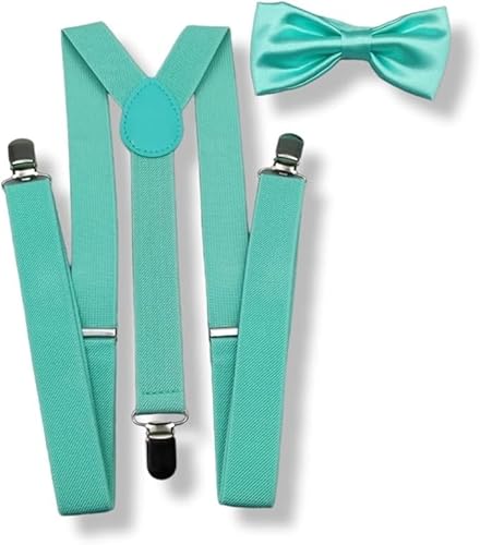 Kit Suspensório + Gravata Borboleta Adulto Verde Água