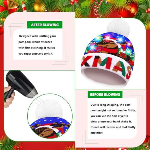 MGparty 6 Pack Christmas Hat Xmas LED Light Up Beanie Knit Hats Winter Snow Hats Cap Christmas Party Favors for Adults and Kids4