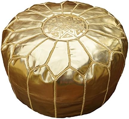 Moroccan Faux Leather Pouf Ottoman Unstuffed, Gold