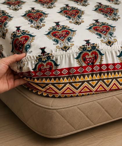 Image of 225 TC Glace-Cotton All Around Elastic Fitted Bedsheet, Elastic Fitted Bedsheet Single Size Bedsheet for Single Bed with 1 Pillow Cover, Size - 72 x 36 x 8 Inch Color