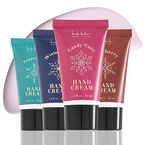 Nicole Miller Hand Lotion Holiday Gift Set- 4 Piece Pull Apart Hand Creams, Travel Size Hand Lotions in Winter Berry, Cranberry, Candy Cane, and Peppermint