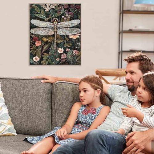 Image of Dragonfly Stamped Cross Stitch Kits for Adults - Embroidery Kits for Beginners Adults,11 CT Patterns Dimensions Counted Cross Stitch Kits for Adults Arts Craft 12x16 inch