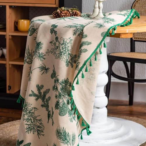 Nappe ronde fleurs en lin et coton de qualité supérieure avec franges