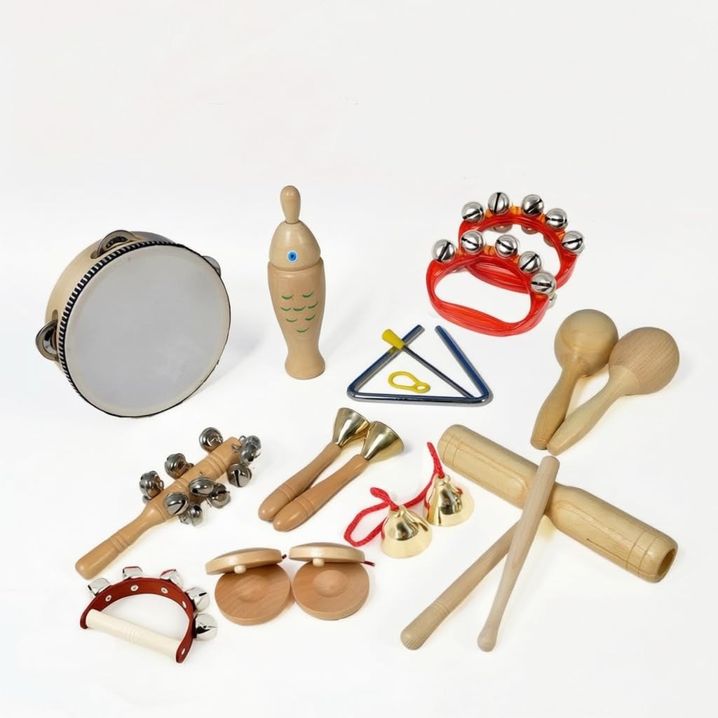 Set Instrumentos Musicales Madera Educativo para Niños 1 Año, Tambor Infantil, Regalo Niña 2 Años , Juego de 11 Instrumentos de enseñanza de Madera Original