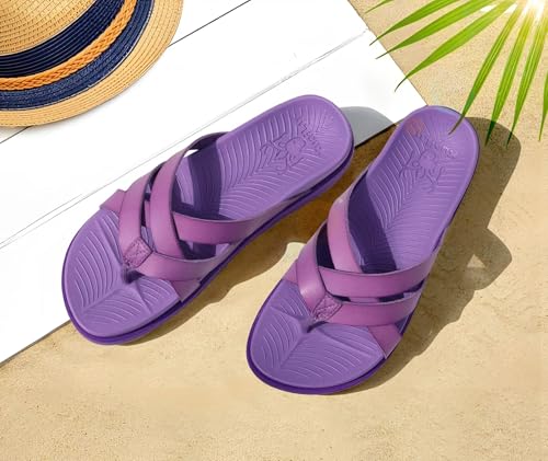 Image of KuaiLu Womens Dressy Orthotic Flip Flops Trendy Comfortable Cushion Recovery Walking Criss Cross Thong Sandals Lightweight Yoga Foam Summer Slides with Plantar Fasciitis Arch Support