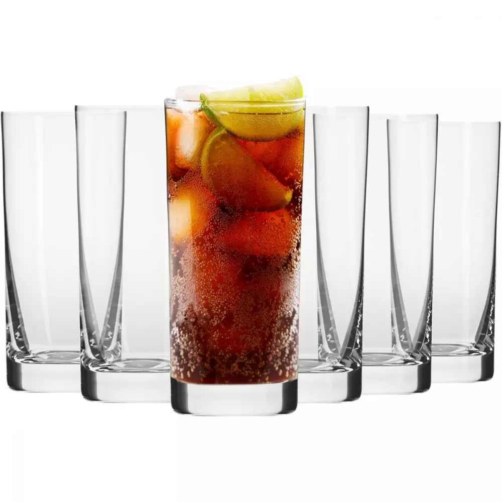 Krosno Water Glasses Set of 6-390ml Drinking Tumblers for Juice and Cocktails - Lead-Free Highball Crystal Drinking Glasses - Long Drink Glasses - Blended Collection