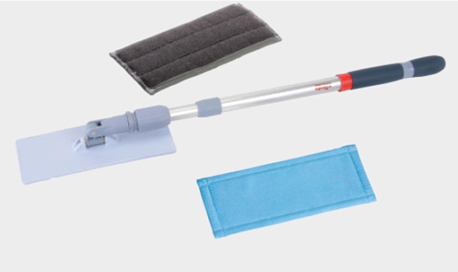 Vileda Professional Indoor Cleaning Set 2 Mop Sets with Holder and Telescopic Handle Microfibre Black for Glass, Mirror, Stainless Steel, Blackboard, Table, Laminate, Glossy Surfaces