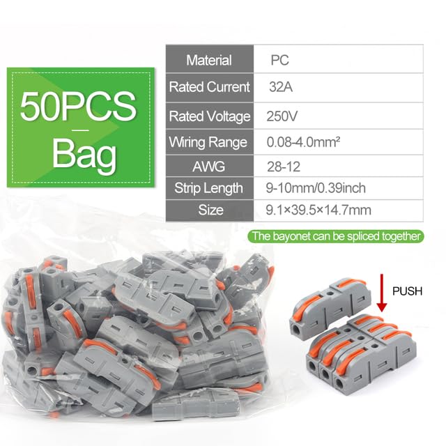 Quick Splicing Multiplex Butt Wire Connector Compact Electrical Cable Terminal Block Home Wiring Connectors Junction Box(50PCs)