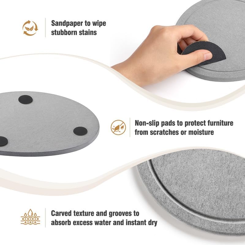 Plant Saucer - Quick Dry Diatomaceous Earth Plant Saucers for Indoors Plant Water Catcher Tray, 2 Pack Water Absorbing Stone Plant Trays for Pots - 7&12 Inch Plant Saucer, Light Grey - Image 4