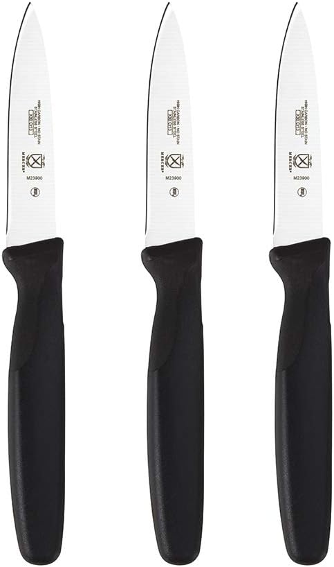Mercer Culinary M23903 Millennia 3-Inch Slim Paring Knives (3-Pack), Black
