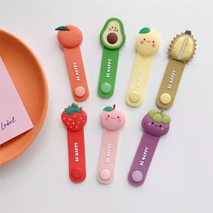 quira reusable cable ties, cute cartoon flower fruit animal cord ties for office, homeroom, school, computer, travel use (pack of 3)