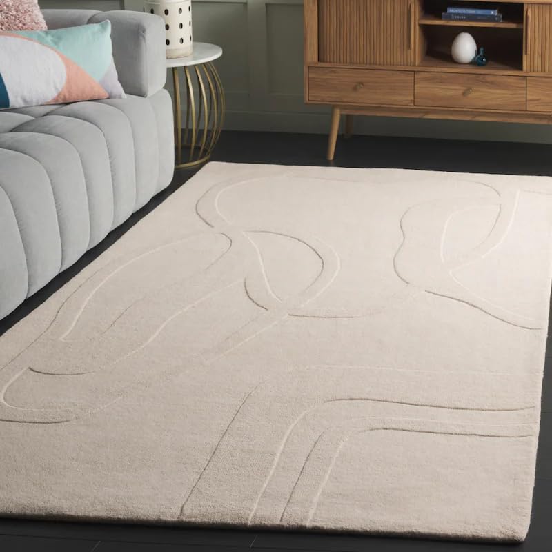 Hand Tufted Woolen Carpet 4x6 Ft – Modern Abstract Design, Anti-Skid Backing, 1 Inch Thick Pile Handmade Area Rug for Living Room, Bedroom & Hall, Soft & Durable-image-42