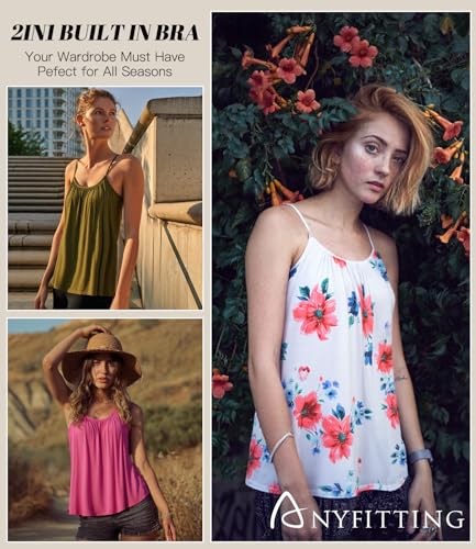 Image of Camisoles for Women with Built in Bra Adjustable Strap Tank Tops Cami Sleeveless Summer Tops for Workout Sleeping Traveling