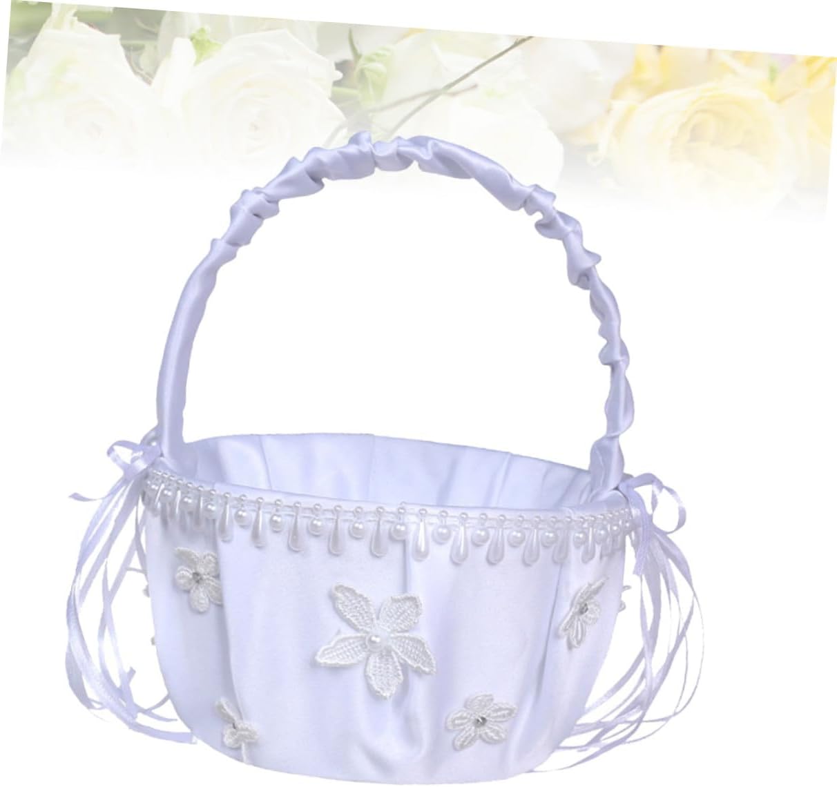 Wedding Flower Basket for Flower White Lace Elegant Wing Pattern Romantic Petal Holder Handwoven Basket Suitable for Wedding Ceremony and Party Supplies