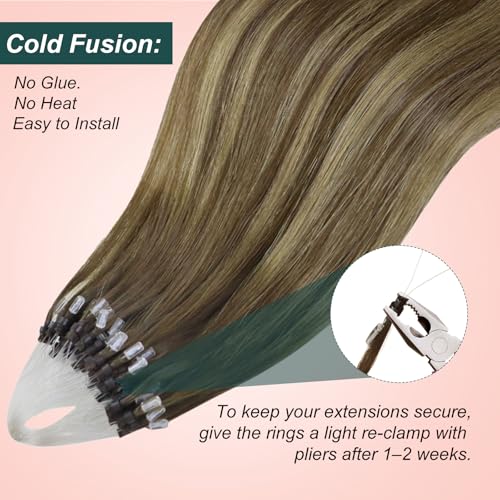 Image of Easyouth Micro Ring Hair Extensions Human Hair Balayage, Long Straight Hair