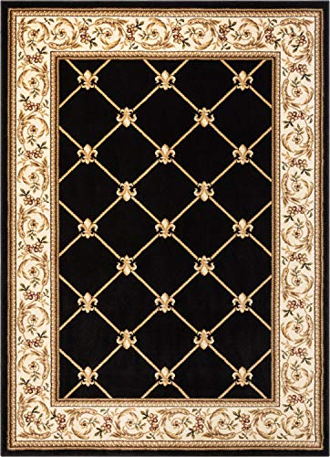 Patrician Trellis Black French European Formal Traditional (5'3" X 7'3") Area Rug Stain Fade Resistant Shed Free Modern Contemporary Floral Transitional Thick Soft Plush Living Dining Room Rug #TOP1