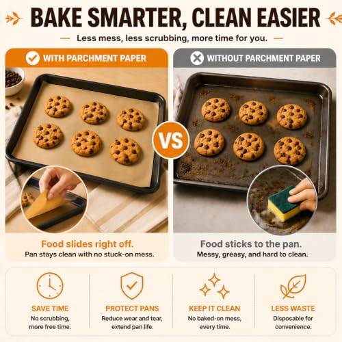 Image of KORCCI 120-Count 9x13 Inch Parchment Paper Sheets, Precut Non-Stick Unbleached Baking Paper, Quarter Sheet Size for Toaster Oven, Air Fryer, Cookies, Cakes and Bread