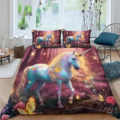 Housse de couette licorne 260x220 parure de lit fille ado microfibre 3D - 4