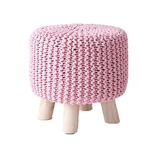 Taburete reposapiés Redondo, pequeño Taburete otomano con Patas, Taburete tapizado con Funda Desmontable de Lino - Taburete de Punto de Lana Hecho a Mano - Taburete para