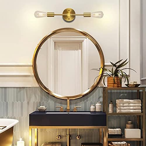 BAODEN Brushed Brass Bathroom Wall Sconce 2 Lights Vanity Modern Industrial Wall Lamp Pole Wall Mount Lighting FixtureGold Color