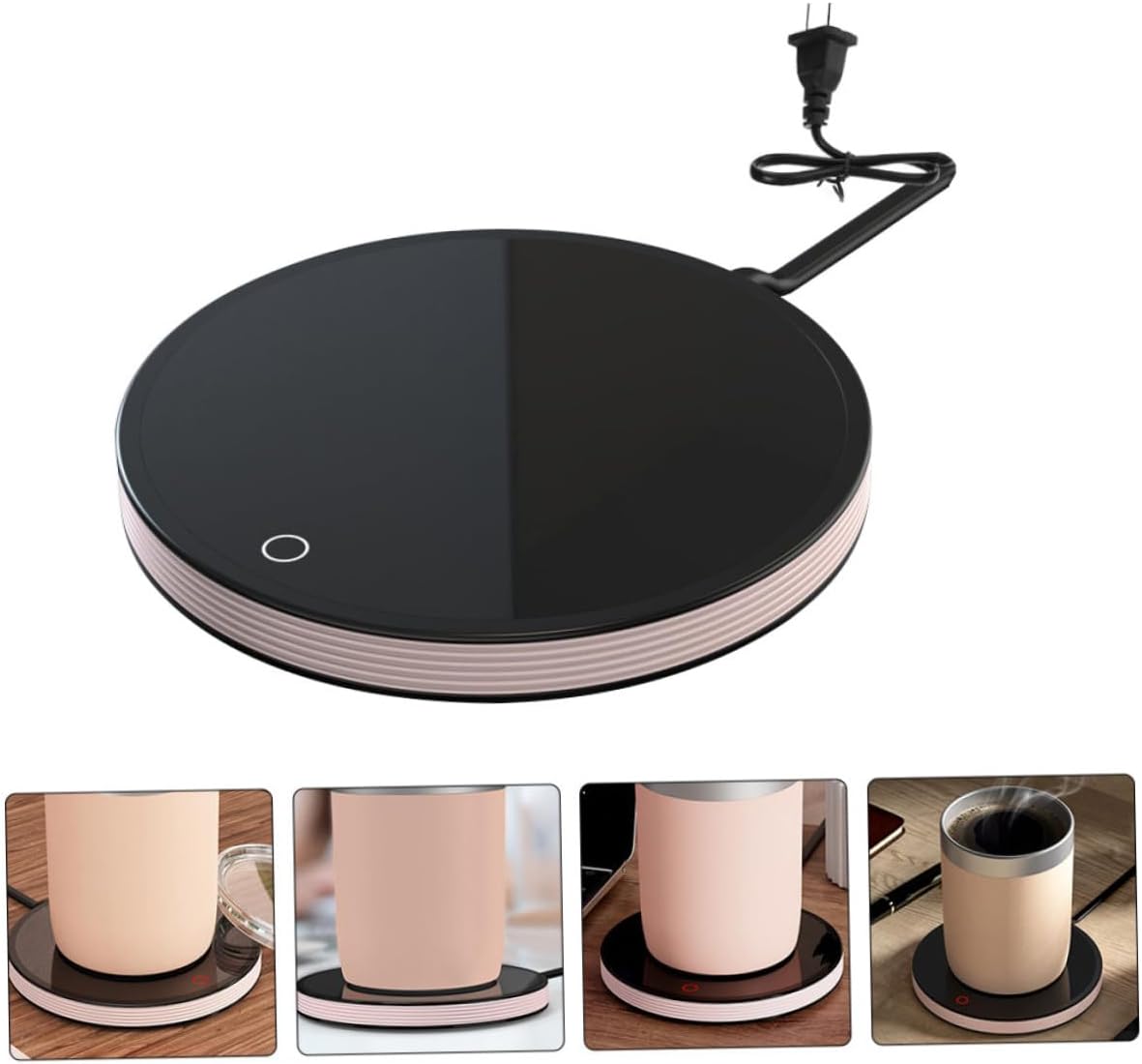 Electric Coffee Mug Warmer Pad with Temperature Control, Ac110v Household Cup Heater for Office Desk Use, Portable Pink and Black Beverage Warmer Compatible with Standard Mugs