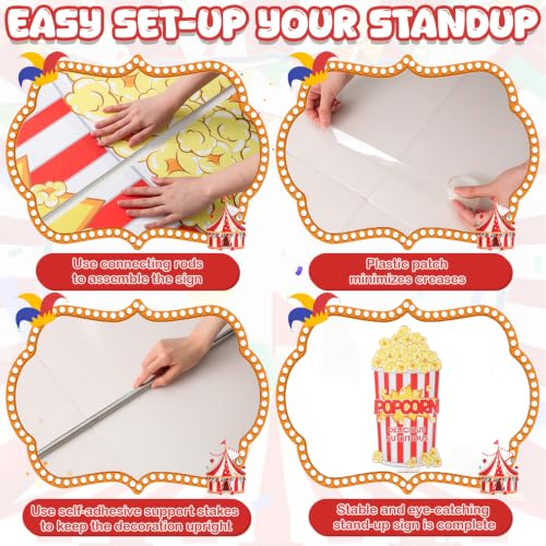 Image of Qunclay 4ft Popcorn Box Cardboard Cutout Carnival Party Decoration Life Size Popcorn Photo Booth Prop Stand up Display Backdrop Decor for Carnival Movie Night Circus Theater Birthday Party
