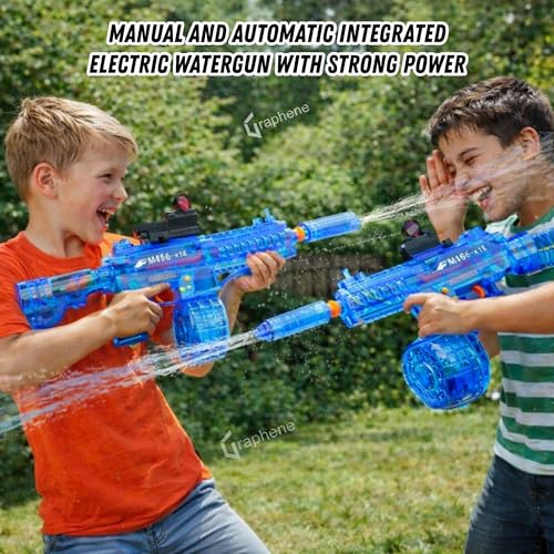 Image of GRAPHENE Automatic Transparent Electric Holi Water Gun for Kids Rechargeable KRY Water Toy Gun Long Range LED Light Effect High Pressure Squirt Water Pistol Summer Fun Indoor Outdoor Boys Girls 3+4