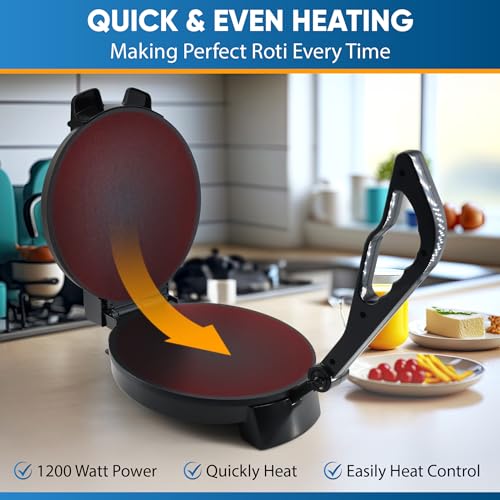 StarBlue 25.4cm Roti Maker Machine with Free Roti Heater and Removable Handle - Indian Chapati, Tortilla, Roti AC220-240V 50/60Hz 1200W, UK Plug - Image 3