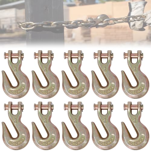 Image of 3 /8 inch Chain Hooks Grade 70, Heavy Duty Clevis Grab Hooks, 10 Pack | Forged Alloy Steel Tow Hook with 7,100 lbs WLL 28,000 lbs Break Strength, Zinc-Plated for Truck Trailer Tow Chain Transport