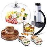 Smoky Crafts Food and Drink Smoker Kit with Smoke Gun, 8' Smoking Cloche Glass Dome, Acacia Cocktail Smoke Top and Wood Chips (Apple & Cherry) - Whiskey Smoker Kit - Gifts for Men (Torch Not Required)