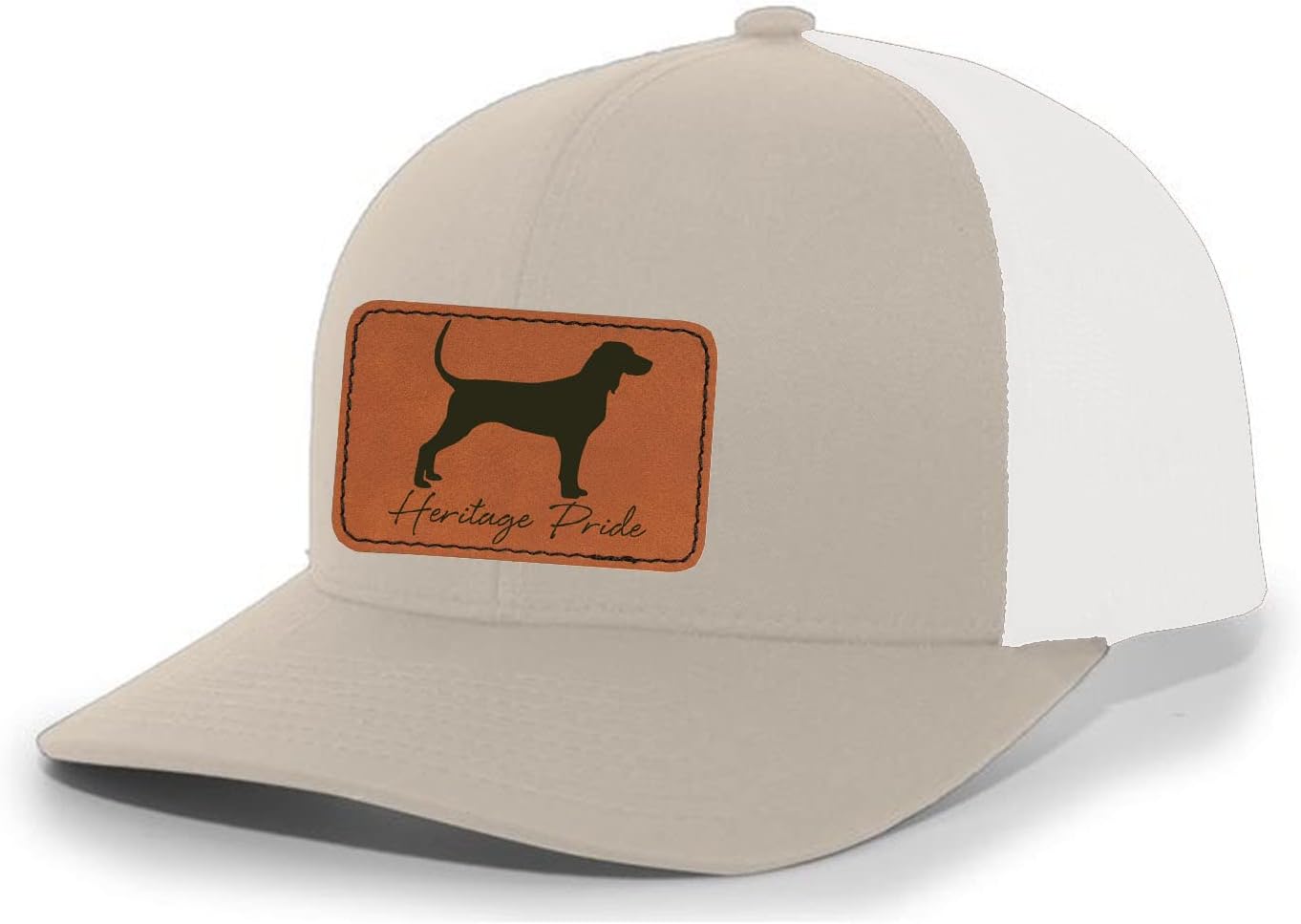 Heritage Pride Canine Collection Bluetick Coonhound Hunting Dog Mens Engraved Leather Patch Mesh Back Trucker Hat
