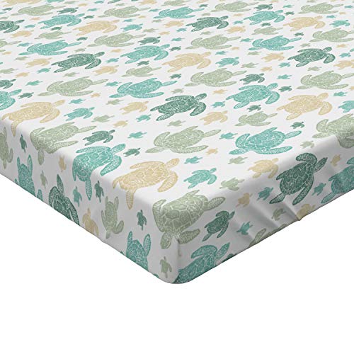 Ambesonne Turtles Fitted Sheet, Illustration of Repeating Motifs of Animal Print in Assorted Tones, Soft Decorative Fabric Bedding All-Round Elastic Pocket, Twin Size, Seafoam Grey