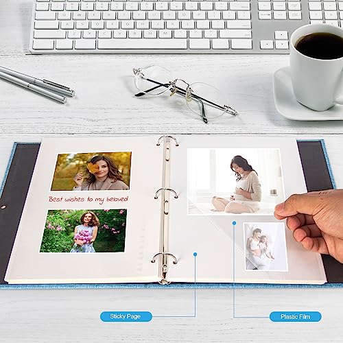 Álbum de fotos AIOR tipo scrapbook con pegamento propio, 60 páginas, cubierta de lienzo, ideal como regalo para viajes, bodas y bebés (azul) miniatura 3