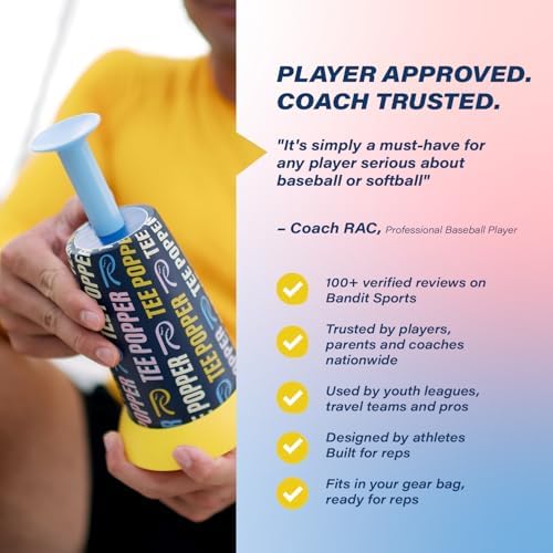 Bandit Sports Coach RAC Tee Popper, Durable Nylon Strength for Long-Lasting Hitting, Batting Tee, Baseball Training for Practicing Hitting Without a Pitcher (Ball not Included) - 5