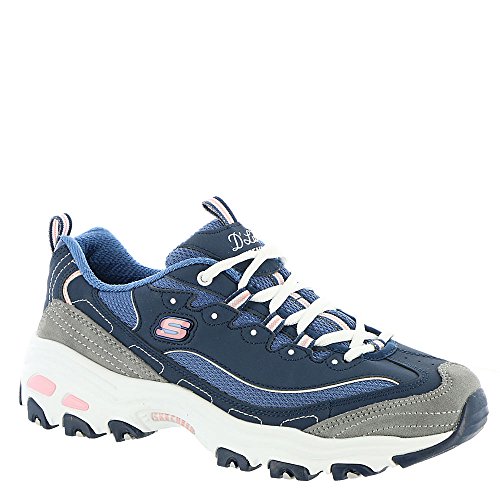 Skechers Sport Women's D'Lites Memory Foam Lace-up Sneaker,Navy/Grey/White,6 M US2