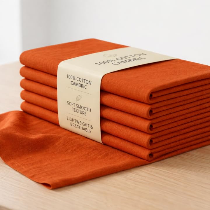 Image of Soimoi Orange Solid 60 * 60's Cotton Cambric Fabric by the Yard, 56 Inch Wide Light Weight Material Suitable for Kurtis, Blouses, Kids Clothing, Tunics, Dresses and Summer Apparel