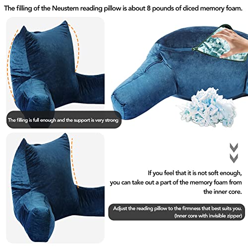 Neustern Reading Pillow Bed Wedge Adult Backrest With Arms Lounge Memory Foam Cushion System | Back Pillow For Sitting Up In Bed/Couch For Watching Tv, Reading - Machine Washable Cover #TOP2
