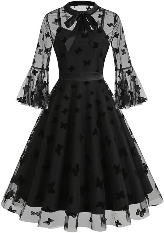 JSEIAJB Women's Wear Vintage Polyester Dress Casual Embroidery Splicing Party Dress