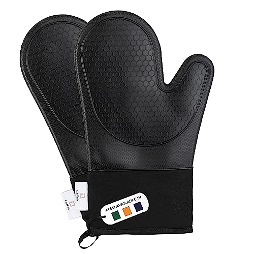 Silicone Oven Gloves Heat Resistant by Laffair, Black Oven Gloves Silicone Oven Mitts Heat Resistant