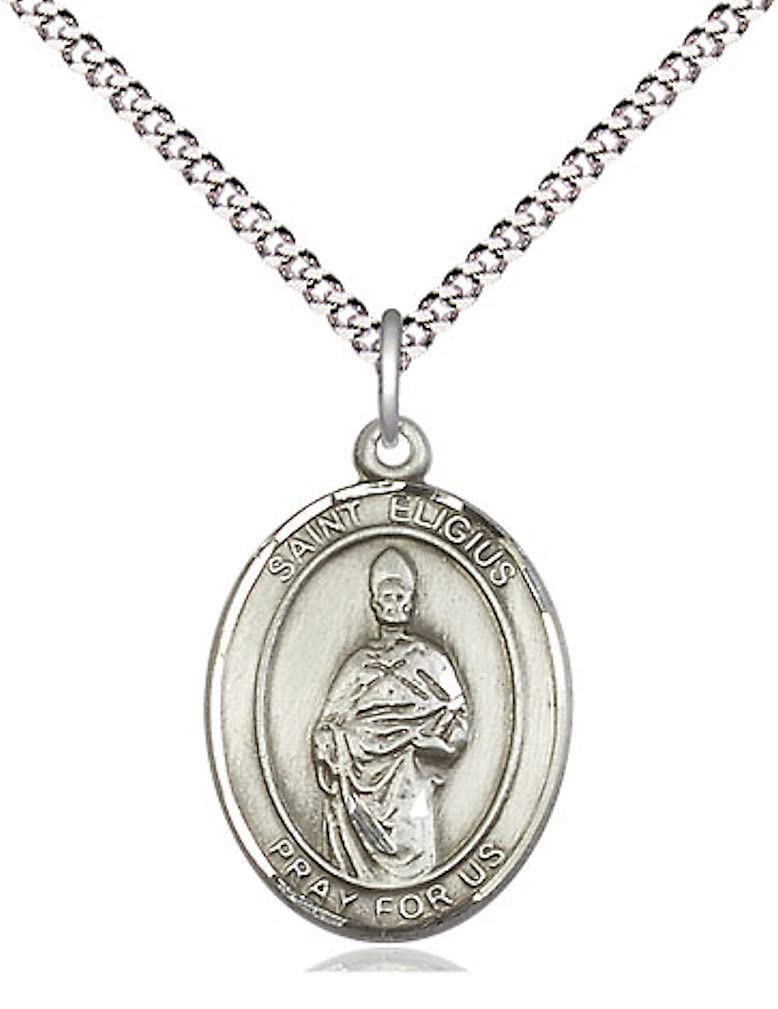 CatholicStore St. Eligius Medal in Fine Pewter, 3/4" Tall on a 18" Light Rhodium Clasp Chain