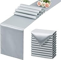 VCUSUELER 12 Pack Silver Satin Table Runners 12x108 Inch Long - Silk-Like Smooth for Wedding Party Birthday Decor