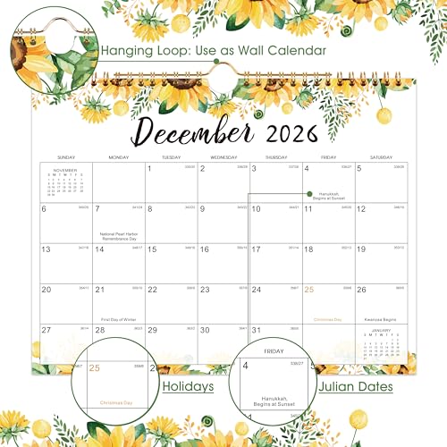 Image of 2026 Calendar - JAN 2026 - DEC 2026, Wall Calendar 2026, 11 inch x 8.5 inch, 12 Months Wall Calendar, Writing Blocks, Julian Dates, Spiral Bound