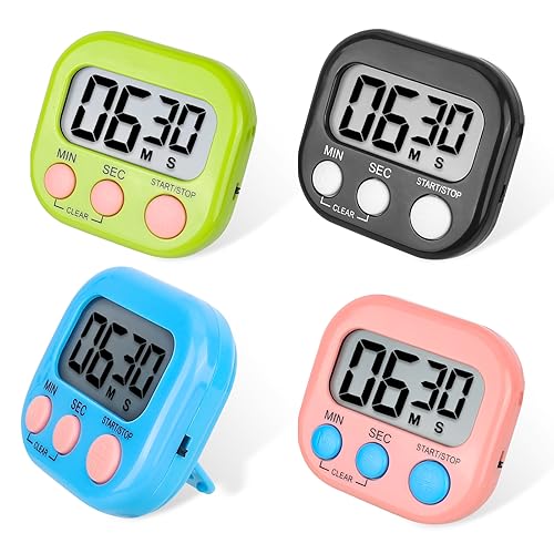 Kitchen Timer 4PCS Colorful Digital Kitchen Timer Magnetic Countdown Stopwatch Timer With Loud Alarm for Baking, Kitchen, Study, Exercise Training (Not Including Battery)