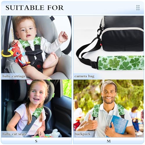 Image of Green St Patrick Clovers Seat Belt Cover Pad 2 Pcs Soft Cute Seatbelt Covers Protector Support Head Neck Shoulder Strap for Car Seats High Chair Backpack for Adults Kids Women Men 10x7.7