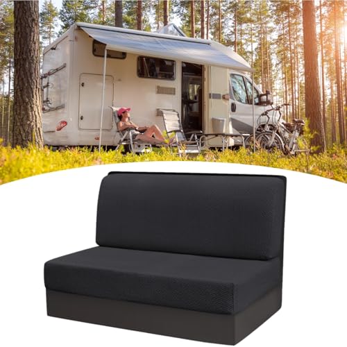 Eysbiy Copridivano per Camper, 1 set (2 pezzi) Jacquard Copricuscini Elasticizzati per Camper Lavabile Fodere Cuscini Dinette RV Coprisedili per Caravan Coprischienale e Copripanca (Nero)