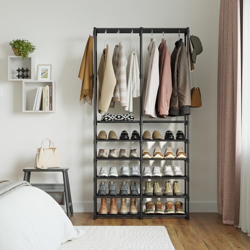 Black Narrow Tall Shoe Rack Organizer for Closets and Entryways - Holds 32-36 Pairs