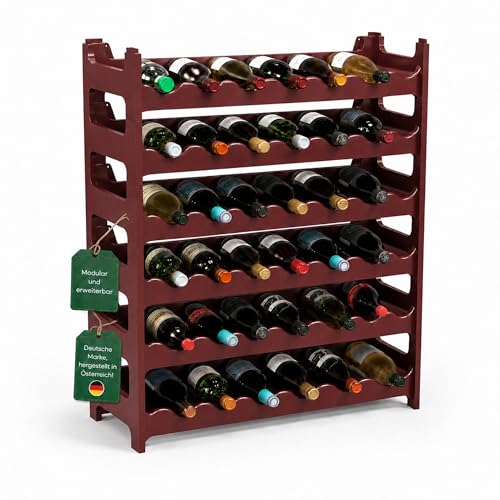 ARTECSIS Botellero Modulable de Plástico para Vino, Estantería para 36 Botellas Expandible, Color Marrón