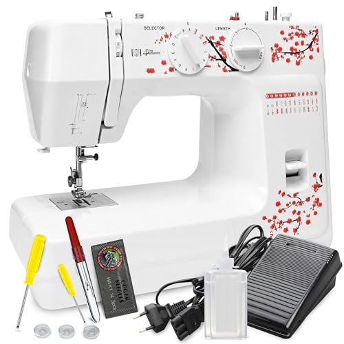 Retoo Máquina de coser de 4 velocidades, 48 puntadas, muchos accesorios, fácil de usar, juego de accesorios, iluminación, juego de costura, para principiantes y expertos, brazo libre, 37 x 27 cm