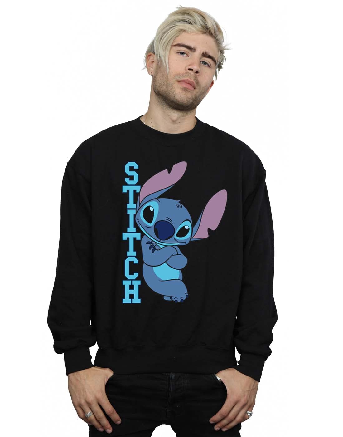 Absolute Cult Men's Black Disney Lilo And Stitch Posing Sweatshirt XXXX-Large