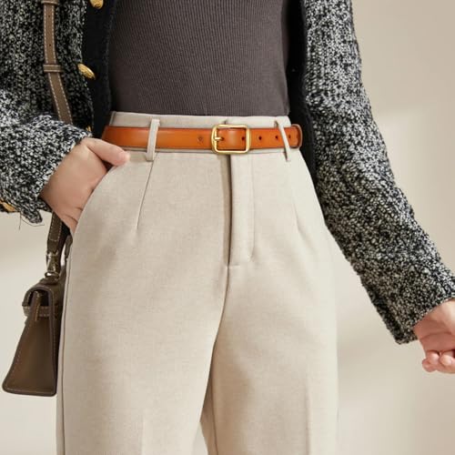 Image of Aurolran Women's Fashion Classic Metal Buckle Leather Belt with Jeans Dress